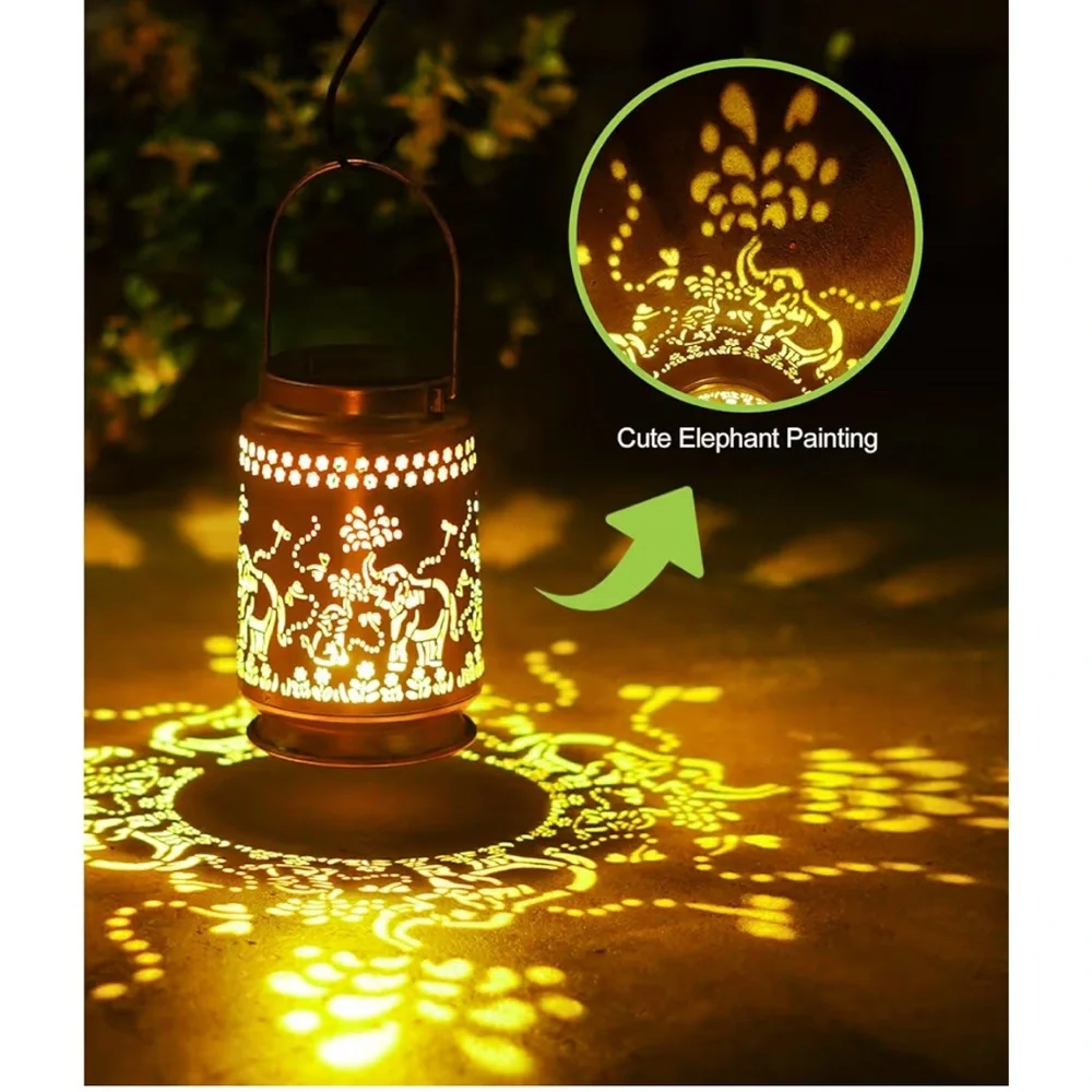 Elephant Solar Lanterns for Garden Decor: Waterproof Hanging Metal Decorations